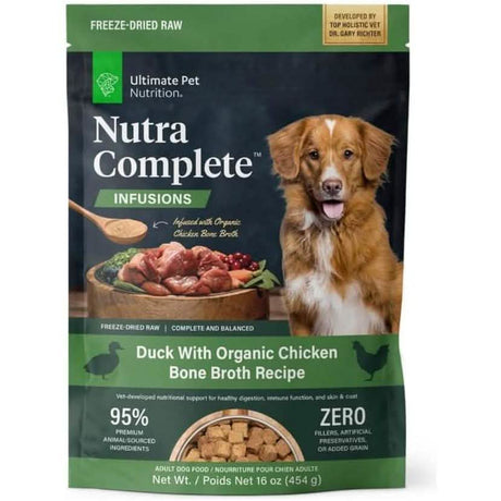 Ultimate Pet Nutrition Freeze-Dried Dog Food Nutra Complete Infusions Duck with Organic Chicken Bone Broth Recipe