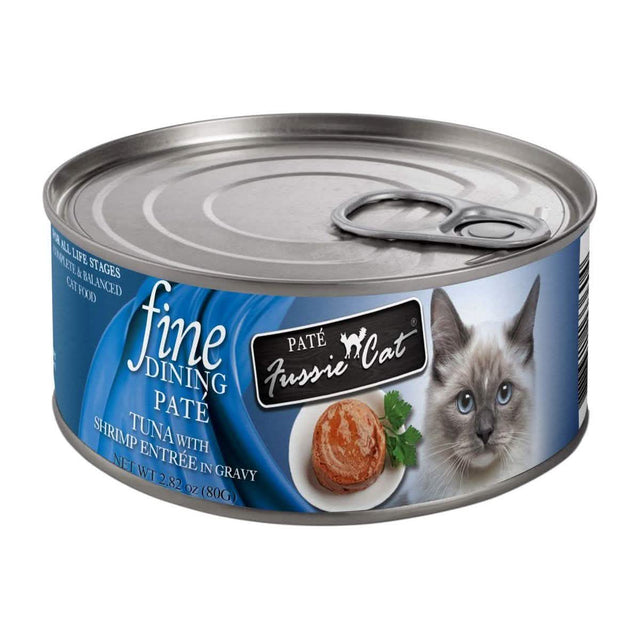 Fussie Cat Wet Cat Food Fine Dining Paté Tuna with Shrimp Entrée in Gravy