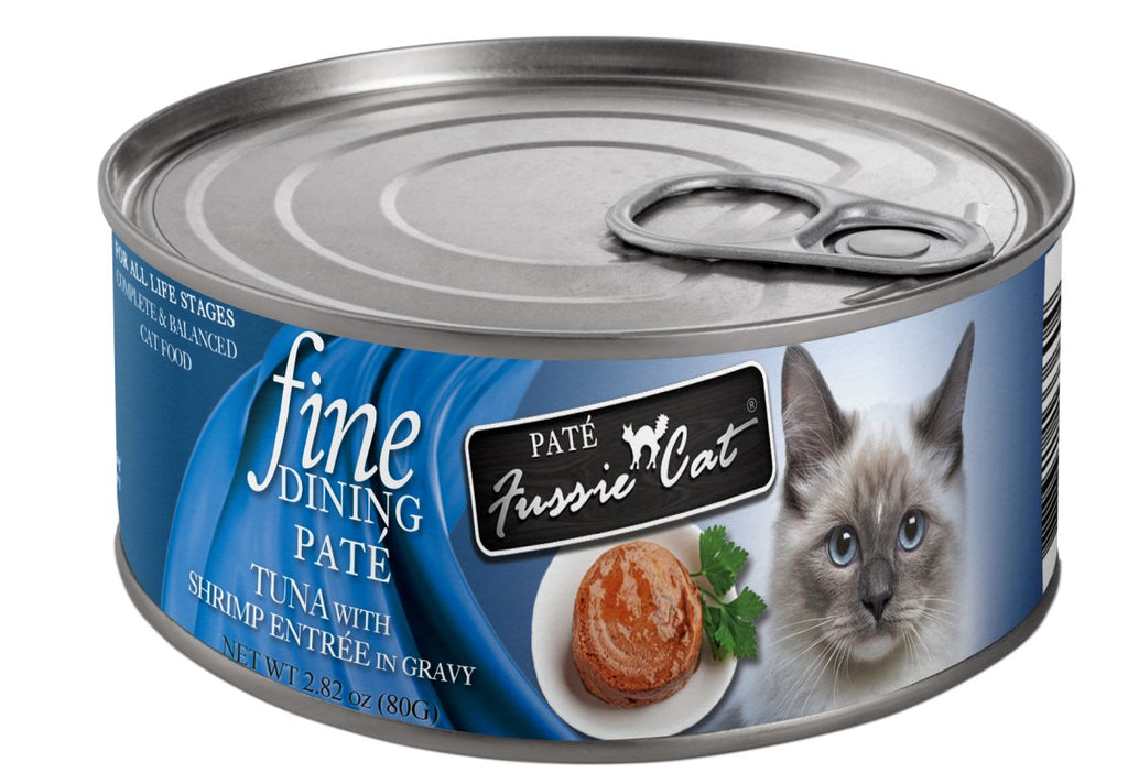 Fussie Cat Wet Cat Food Fine Dining Paté Tuna with Shrimp Entrée in Gravy