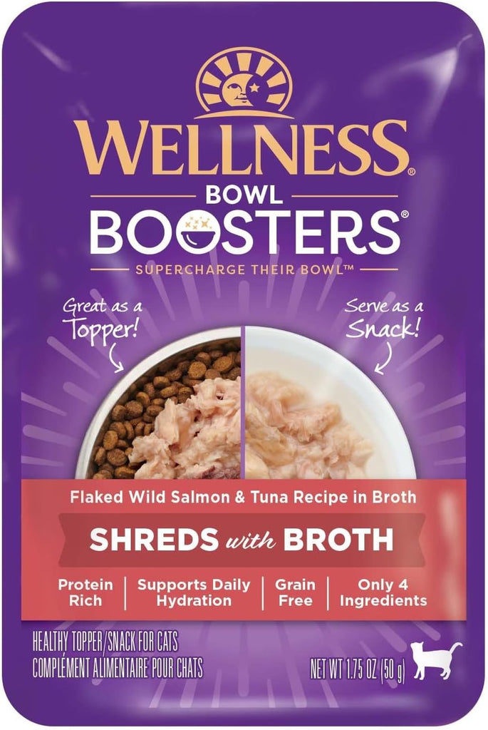 Wellness Wet Cat Food Pouch Bowl Boosters Flaked Wild Salmon & Tuna Recipe in Broth