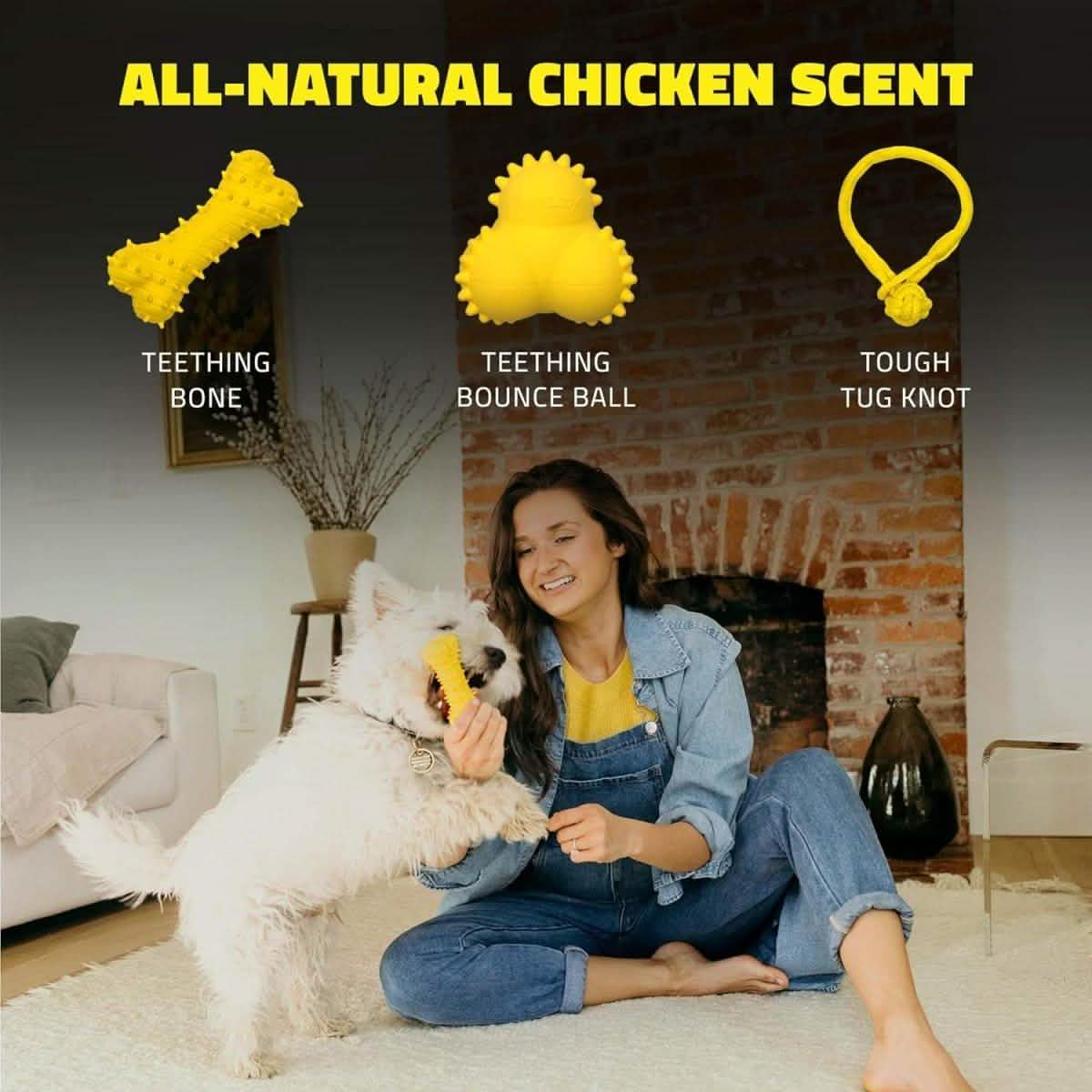 Playology Dog Toy Teething Bone for Puppies - Chicken Scent