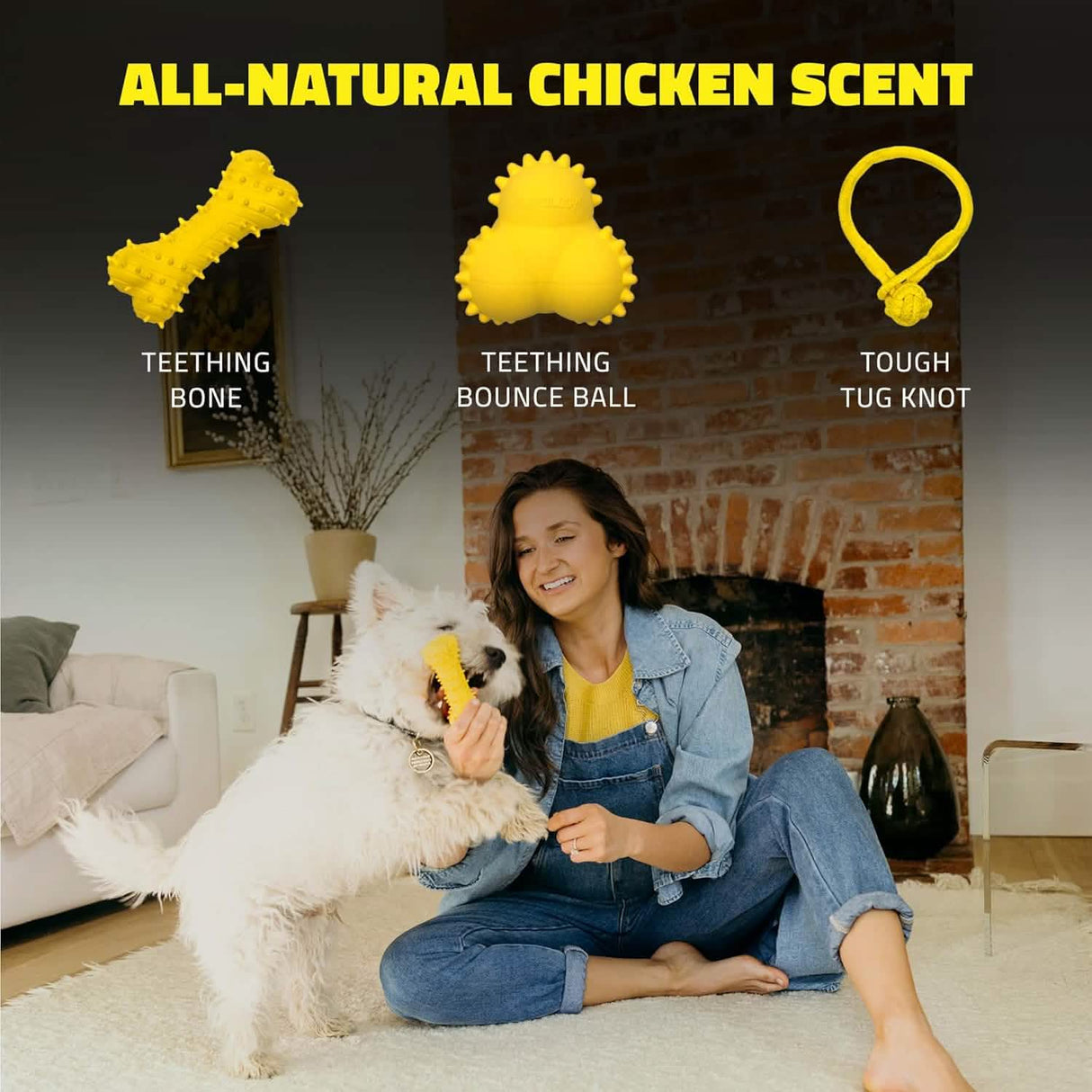 Juguete para perros Playology con forma de hueso para la dentición de cachorros, aroma a pollo