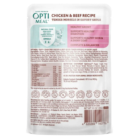 Opti Meal Wet Dog Food for Carnivores Tender Morsels in Savory Sauce Chicken & Beef Recipe for Puppies