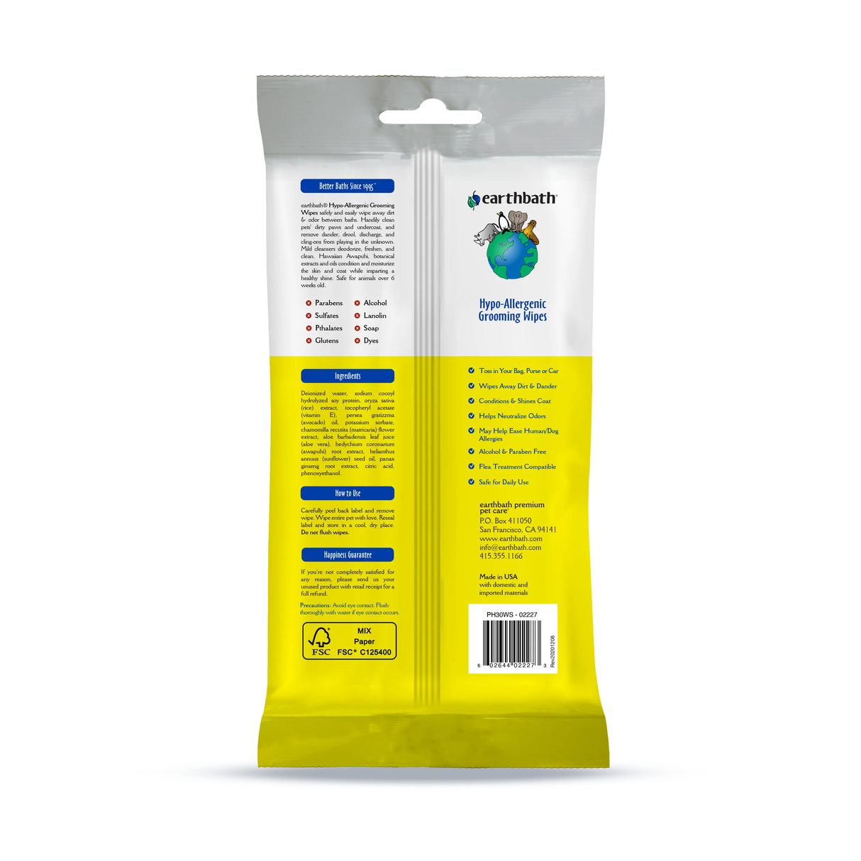 earthbath Hypo-Allergenic Grooming Wipes Fragrance Free for Sensitive Skin