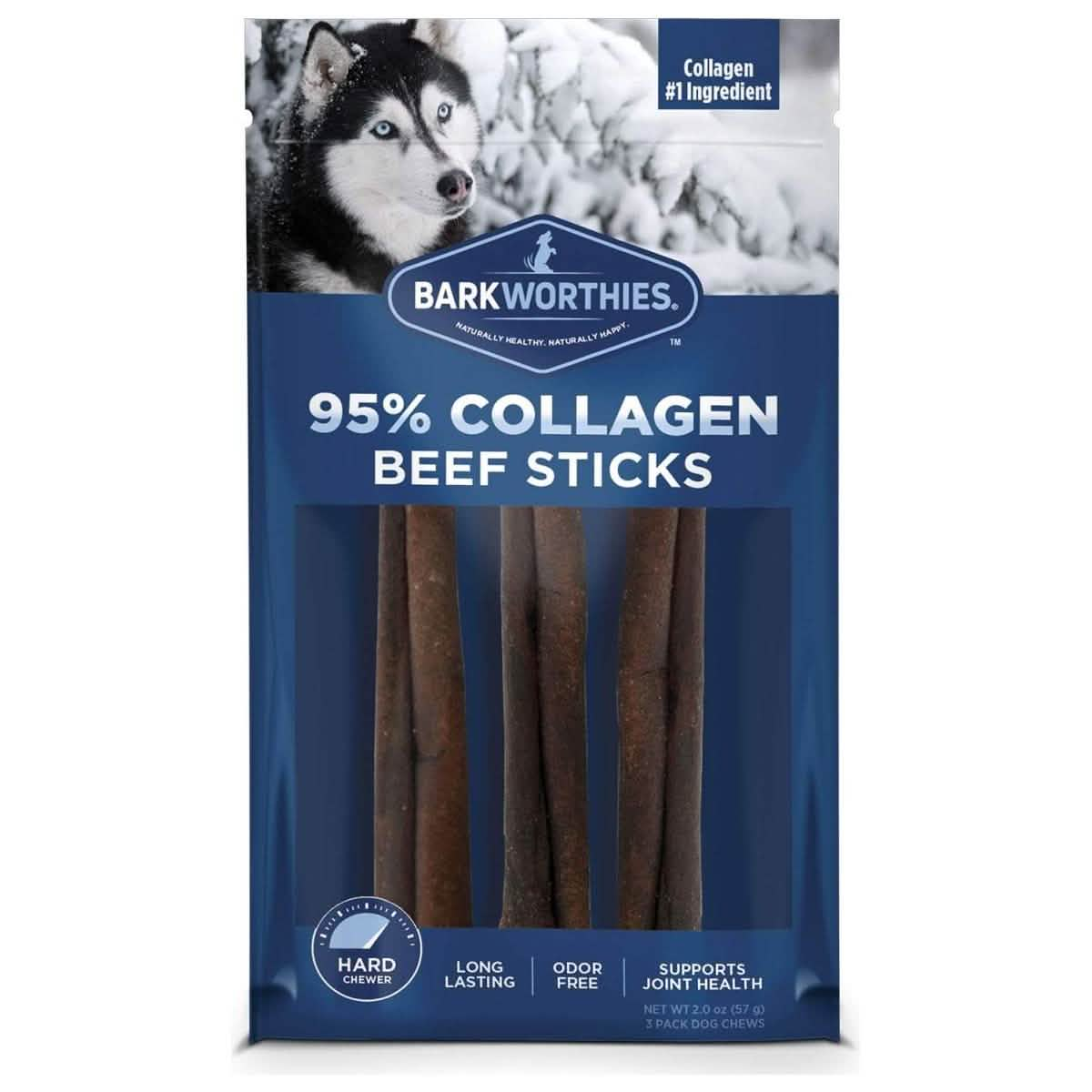 Barkworthies Dog Treat 95% Collagen Beef Sticks Natural Peanut Butter Flavor (3 Pack)