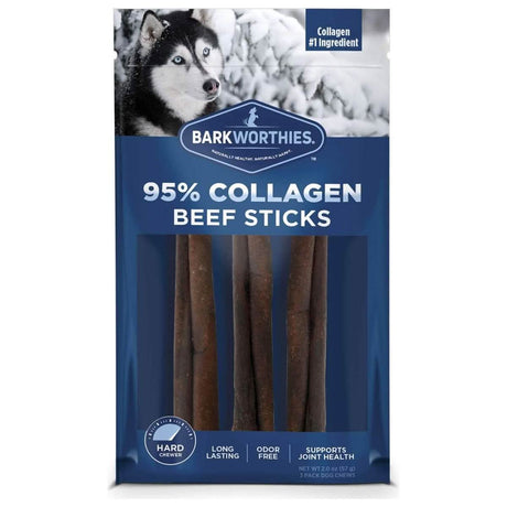 Barkworthies Dog Treat 95% Collagen Beef Sticks Natural Peanut Butter Flavor (3 Pack)