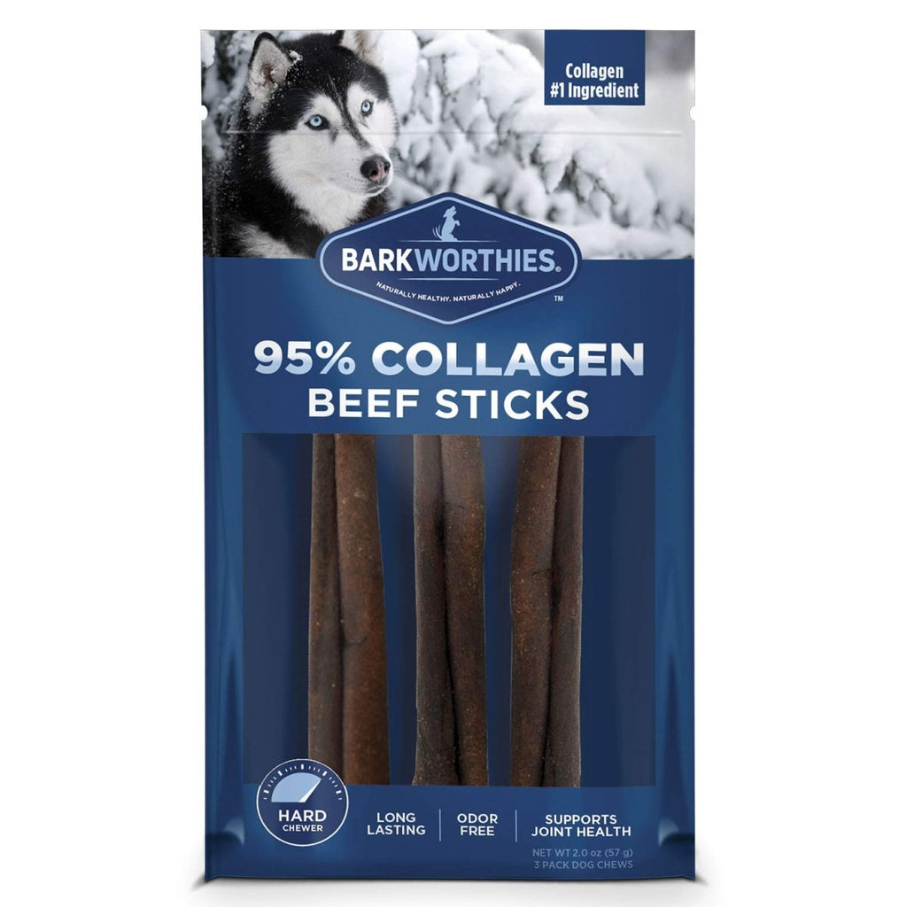 Barkworthies Dog Treat 95% Collagen Beef Sticks Natural Peanut Butter Flavor (3 Pack)