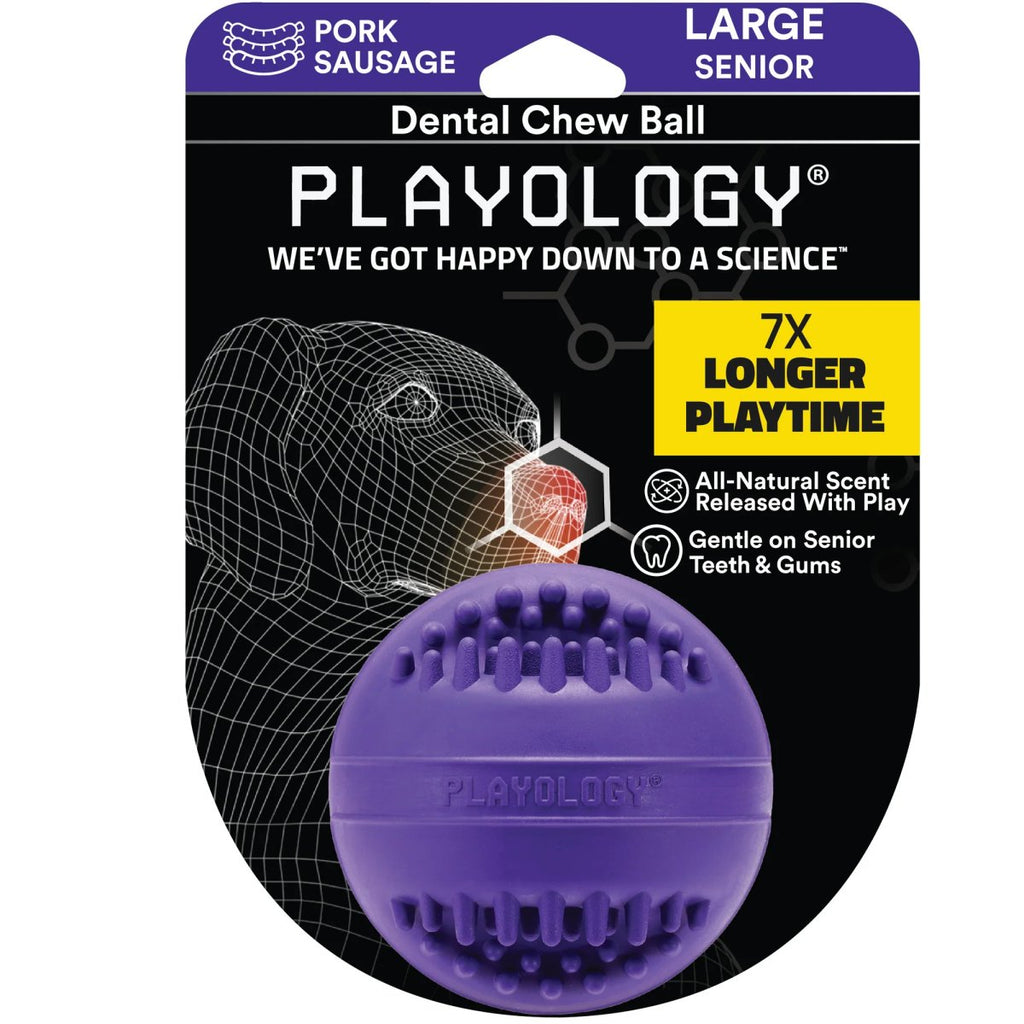 Playology Dog Toy Dental Chew Ball for Seniors - Pork Sausage Scent