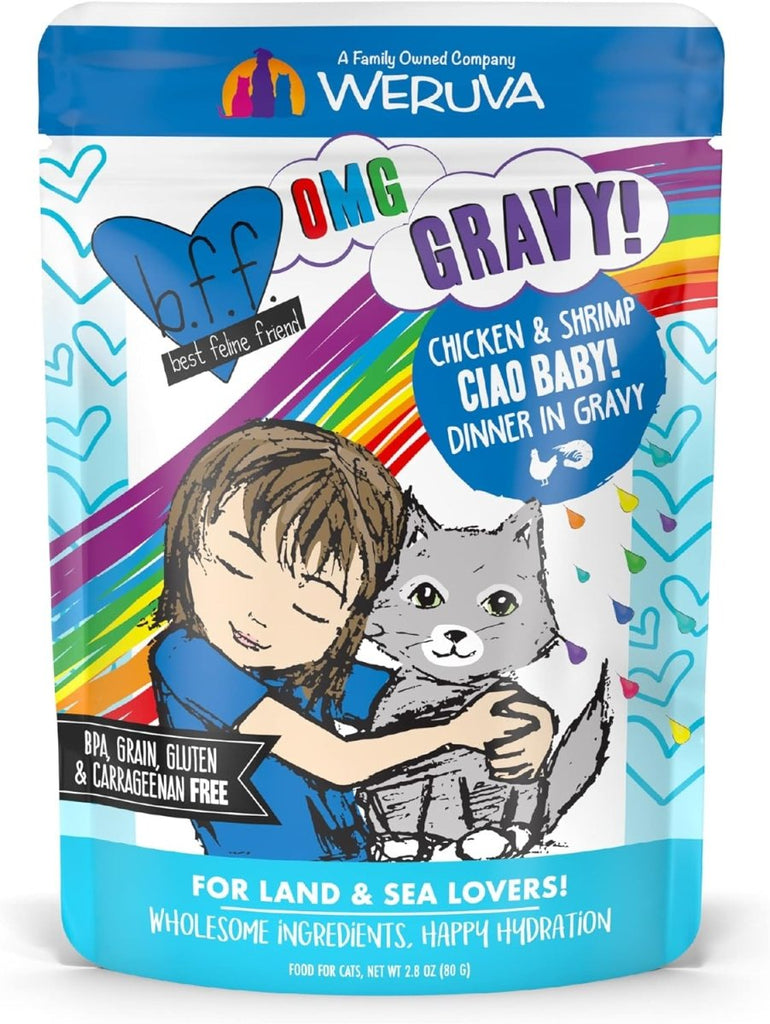 Weruva Wet Cat Food Pouch BFF OMG Ciao Baby! Chicken & Shrimp Dinner in Gravy