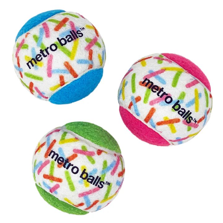 Metro Paws Dog Toy Metro Balls Birthday Pawty Tennis Balls (3 Pack)