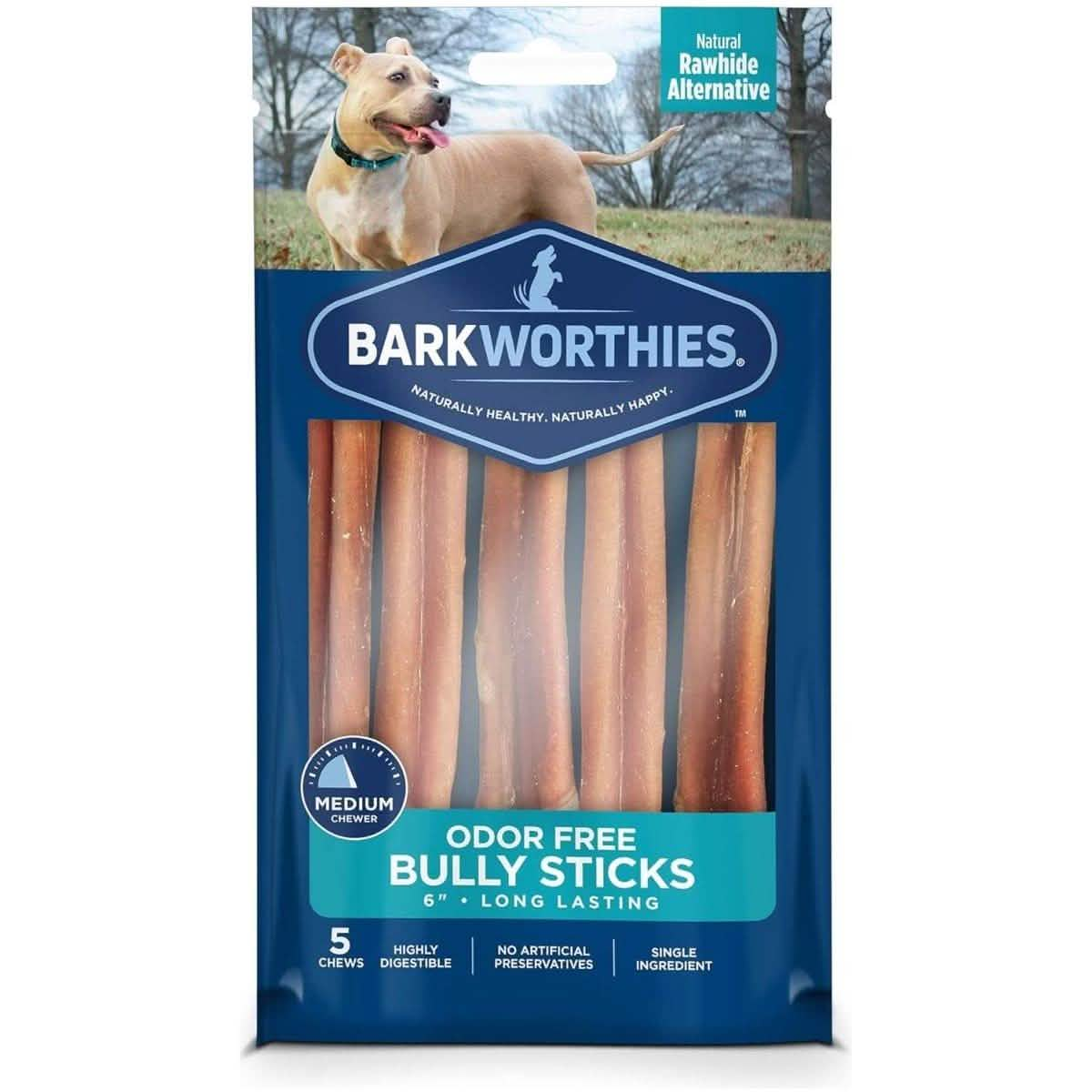 Barkworthies Dog Treat 6" Odor Free Bully Sticks (5 Pack)