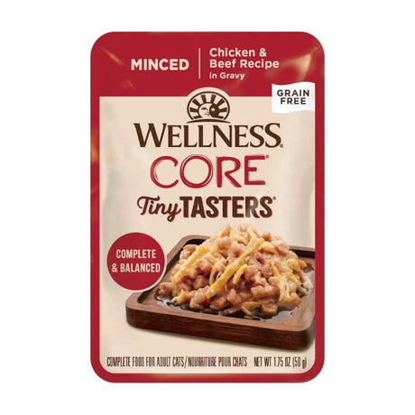 Wellness Wet Cat Food Pouch Core Tiny Tasters Minced Chicken & Beef Recipe in Gravy