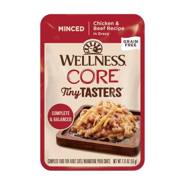 Wellness Wet Cat Food Pouch Core Tiny Tasters Minced Chicken & Beef Recipe in Gravy