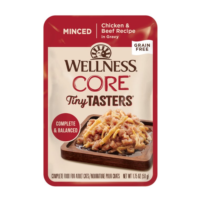 Wellness Wet Cat Food Pouch Core Tiny Tasters Minced Chicken & Beef Recipe in Gravy