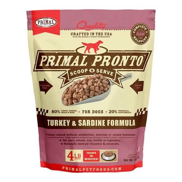 Primal Raw Frozen Dog Food Pronto Turkey & Sardine Formula