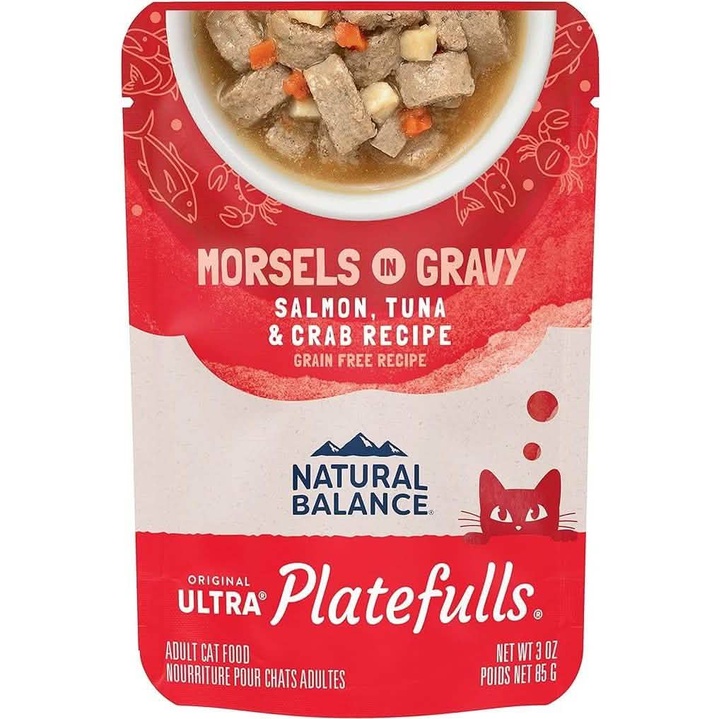 Natural Balance Wet Cat Food Pouch Original Ultra Platefulls Morsels in Gravy Salmon, Tuna & Crab Recipe