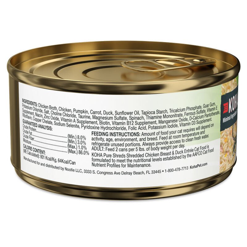 Koha Wet Cat Food Pure Shreds Shredded Chicken Breast &amp; Duck Entr&eacute;e