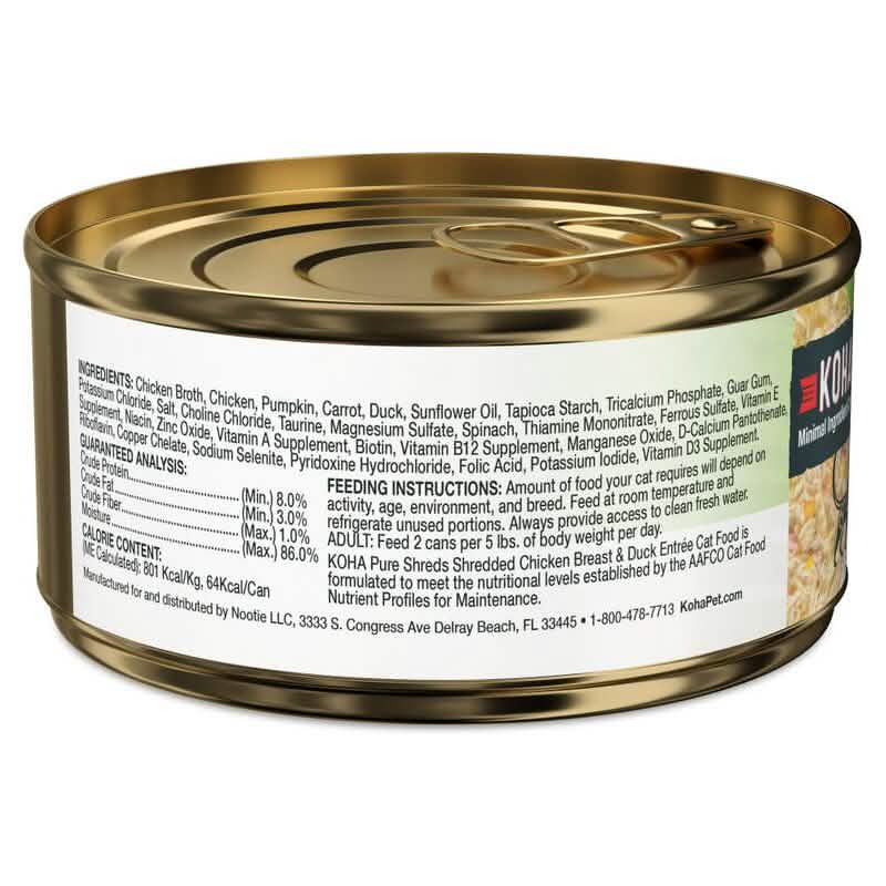 Koha Wet Cat Food Pure Shreds Shredded Chicken Breast & Duck Entrée