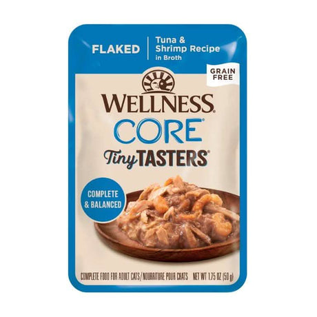 Wellness Wet Cat Food Pouch Core Tiny Tasters Flaked Tuna & Shrimp Recipe in Broth