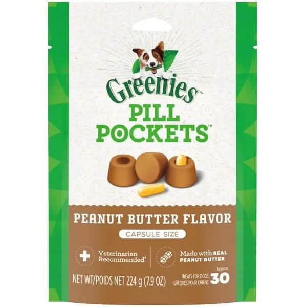 Greenies Pill Pockets for Dogs Capsule Size Peanut Butter Flavor 30 Count