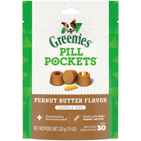 Greenies Pill Pockets for Dogs Capsule Size Peanut Butter Flavor 30 Count