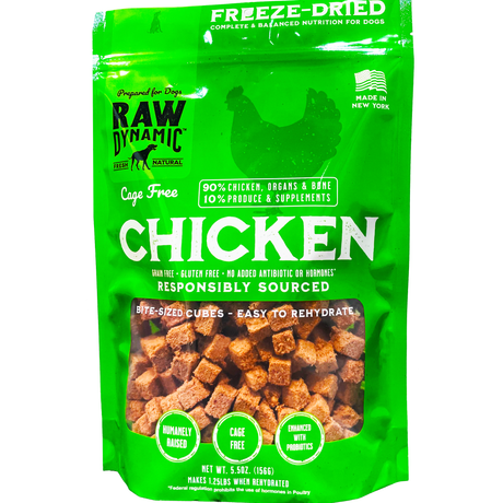 Alimento liofilizado para perros Raw Dynamic con pollo sin jaula