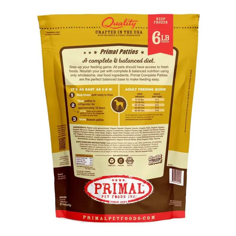 Primal Raw Frozen Dog Food Patties Rabbit Formula