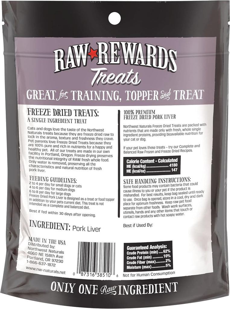 Raw Rewards Dog & Cat Treat Freeze Dried Pork Liver