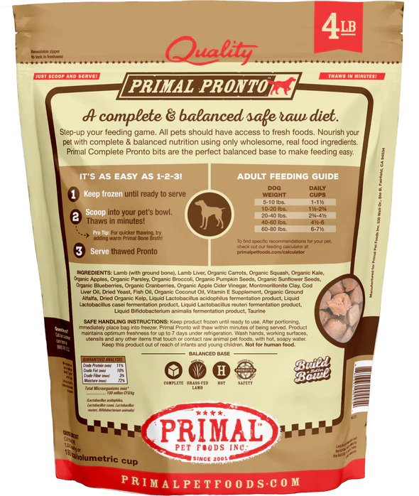 Primal Raw Frozen Dog Food Pronto Lamb Formula