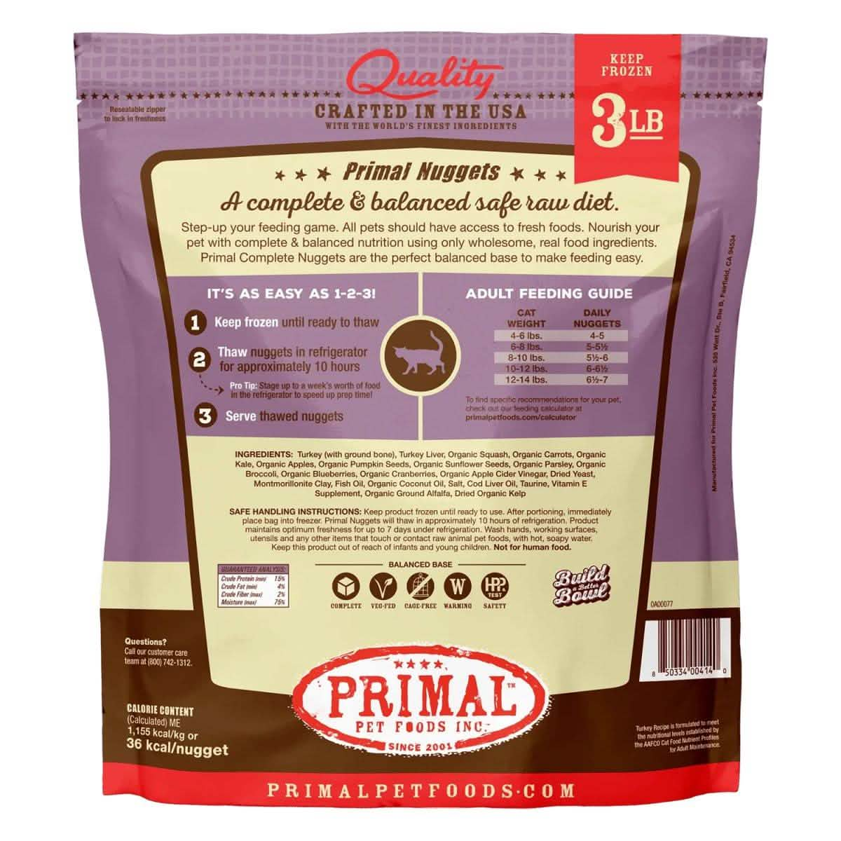 Primal Raw Frozen Cat Food Nuggets Turkey Formula