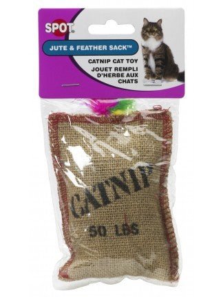 SPOT Catnip Cat Toy Jute & Feather Sack