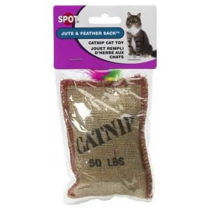 SPOT Catnip Cat Toy Jute & Feather Sack