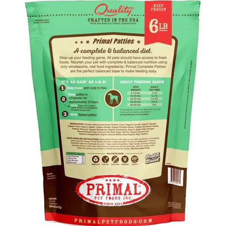 Primal Raw Frozen Dog Food Patties Chicken Formula