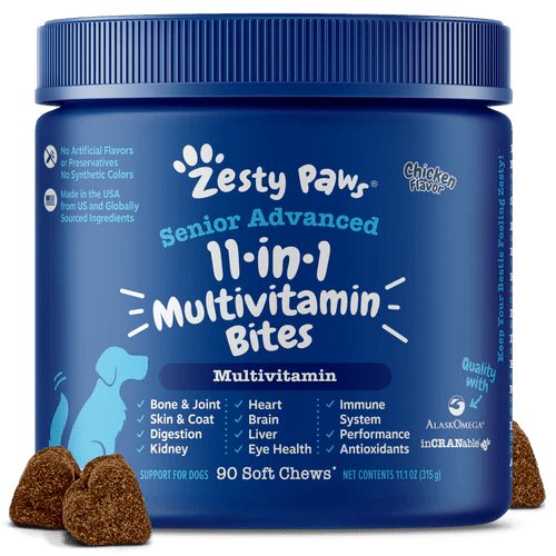 Zesty Paws 11-In-1 Multivitamin Senior Advanced Bites Chicken Flavor