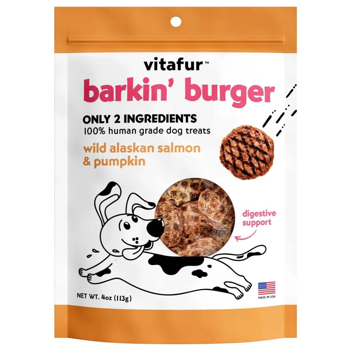 Vitafur Dog Treat Barkin' Burger Wild Alaskan Salmon & Pumpkin