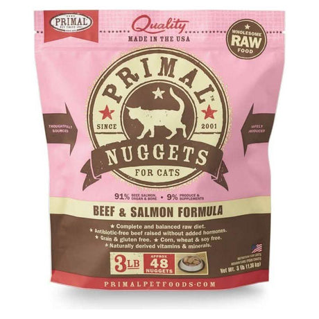 Primal Raw Frozen Cat Food Nuggets Beef & Salmon Formula