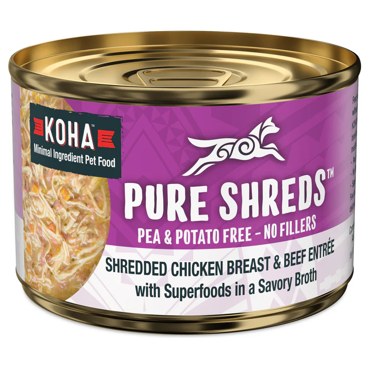 Koha Wet Dog Food Pure Shreds Shredded Chicken Breast & Beef Entrée with Superfoods in a Savory Broth